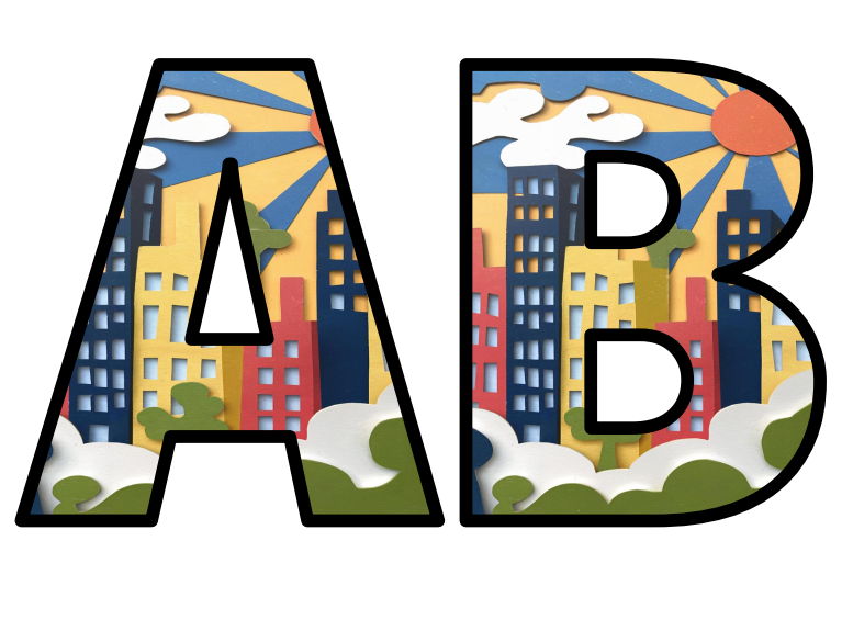 Cartoon Town City Sunshine Drawing Lettering Set Display Title Letters ...