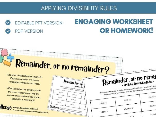 Applying Divisibility Rules | Worksheet Activity Task | Four Operations