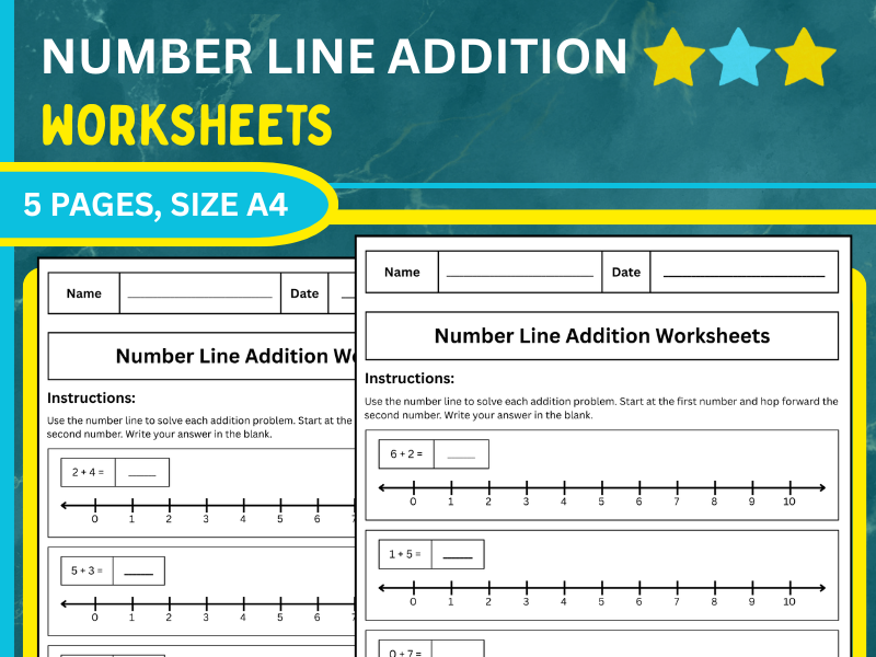 Number Line Addition Worksheets | Addition Within 10 | Kindergarten & Grade 1
