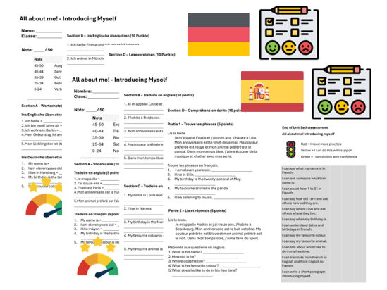 All about me! Introducing myself (German & Spanish) – Assessment, Mark Scheme & Self Assessment