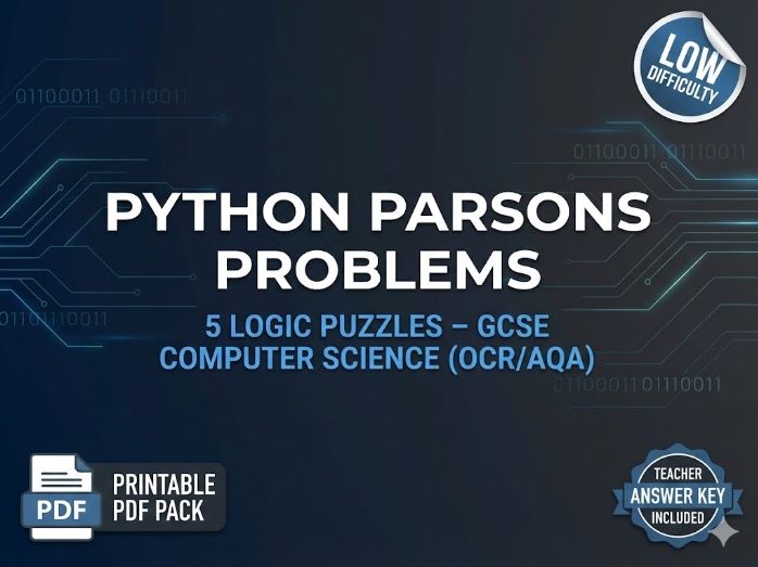 Python Parsons Problems – Beginner Coding Logic Worksheets (KS3, Ages 11–14)