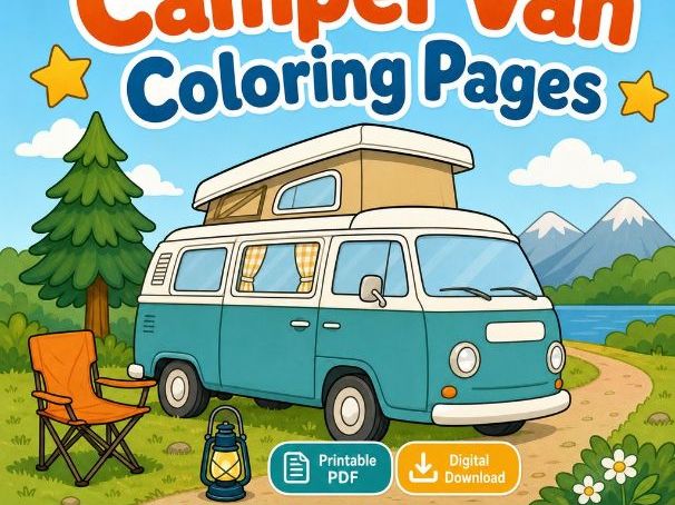Camper Van Coloring Pages | Camper Van Coloring Pages | Printable PDF | Digital Download