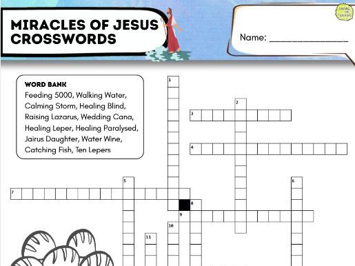 Miracles of Jesus Crossword | Word Bank and No Word Bank Versions | KS2 RE
