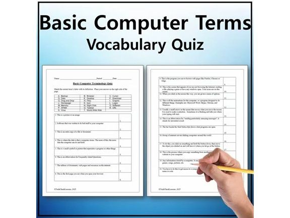 Basic Computer Vocabulary Quiz - Editable Worksheet