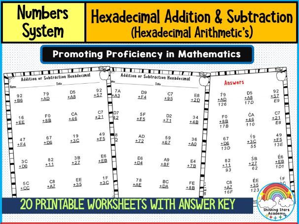 Hexadecimal Addition and Subtraction Worksheets | Number System Conversion and Computation Practice