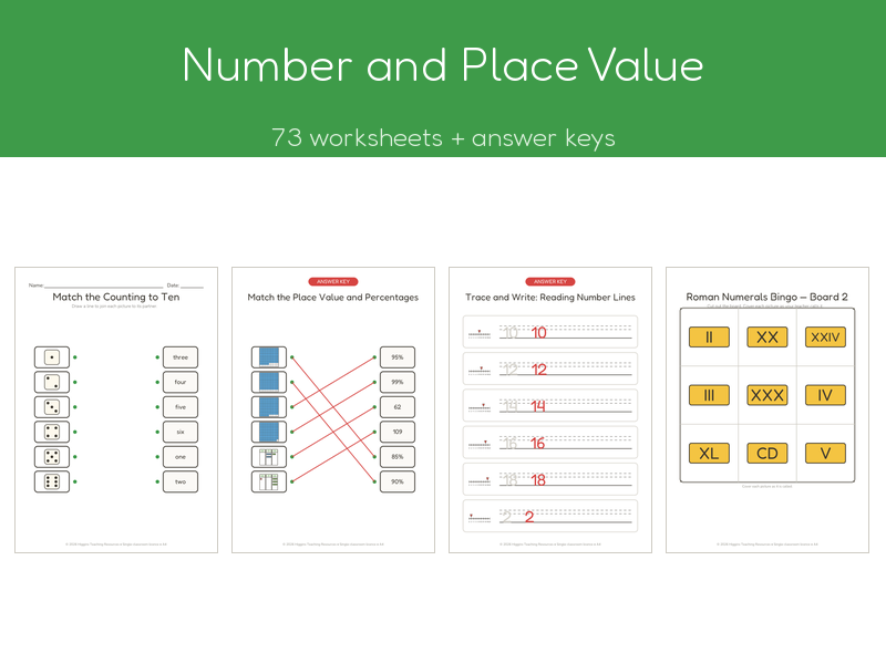 Number and Place Value | 73 No-Prep Worksheets + Answer Keys | Ages 5-7