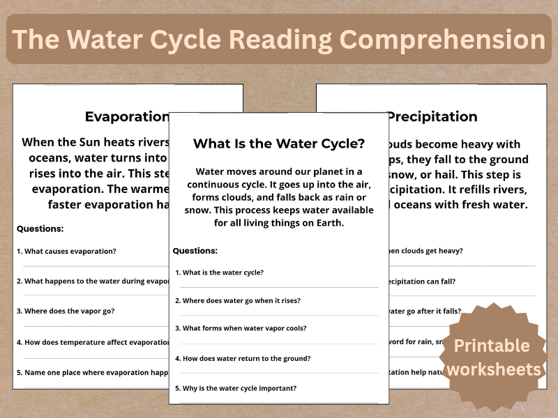 The Water Cycle Reading Comprehension | KS2 Science Worksheets