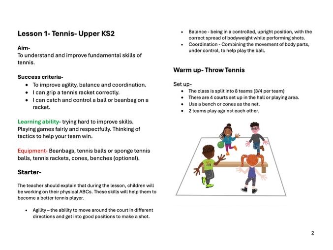 Tennis PE Unit- 6 lessons for Upper KS2