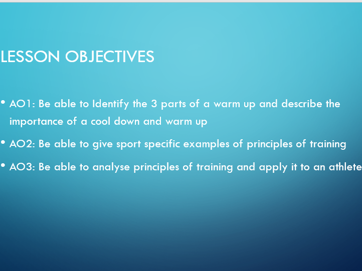 GCSE PE - Principles of Training - Warm Up & Cool Down Theory