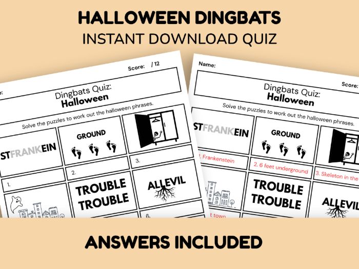 Halloween Dingbats Quiz Sheet With Answers