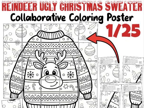 Reindeer Ugly Christmas Sweater Collaborative Poster | Fun Holiday Classroom Art