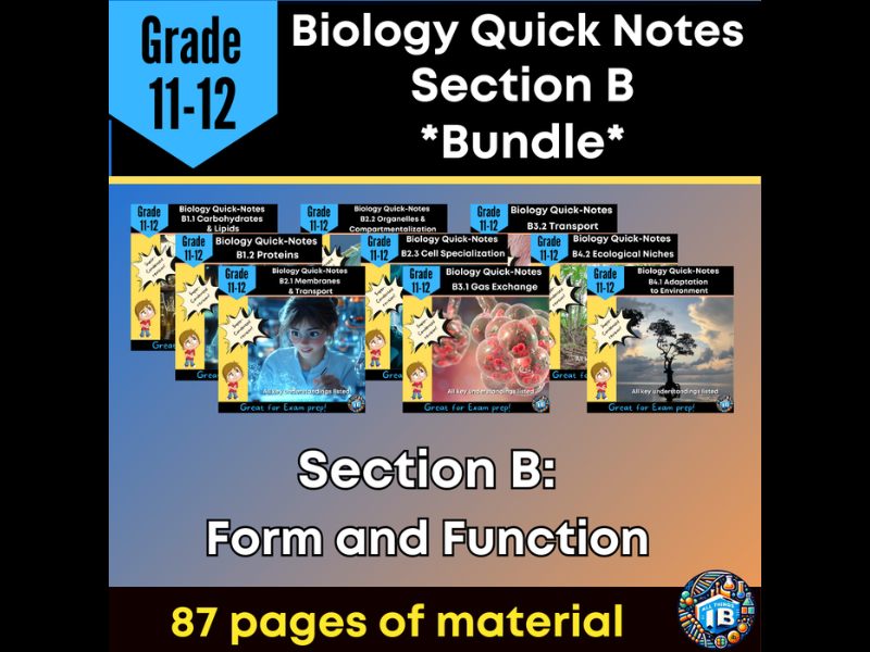IB DP Biology Condensed Topic Notes Bundle - Section B Form and Function 2026