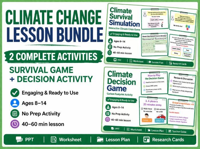 Climate Change Lesson Bundle: Survival Game + Decision Activity