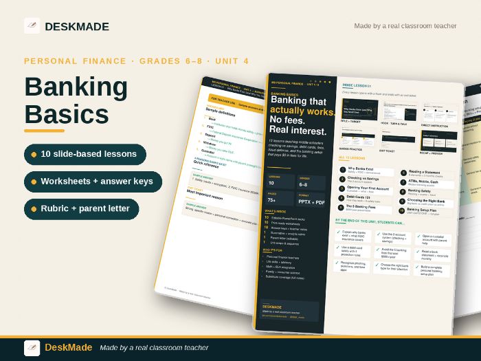 Middle School Banking Basics | Personal Finance Unit 4 | 10 Lessons