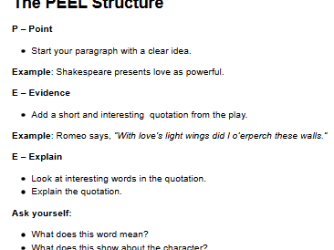PEEL paragraph for struggling GCSE learners