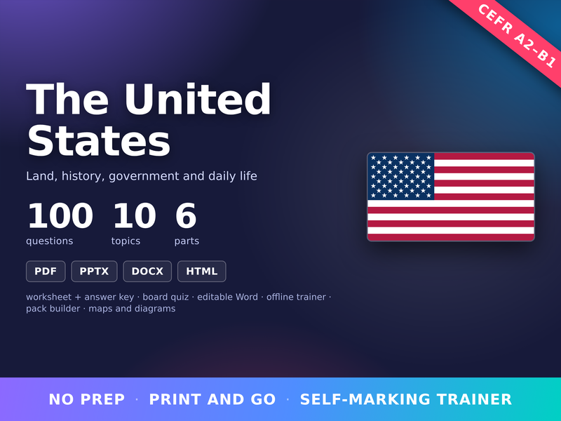 American Culture Quiz USA ESL EFL A2-B1