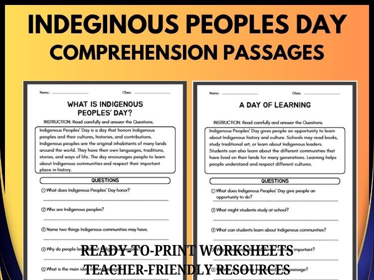 Indigenous Peoples' Day Reading Comprehension | 20 Passages & Questions | Grades 2–8