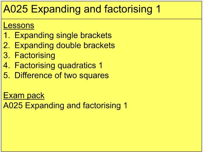 A025 Expanding and factorising 1
