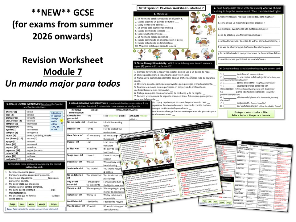 New GCSE Spanish (2026) Revision Worksheet - Module 7 - Un mundo mejor para todos