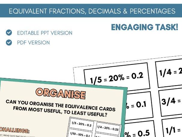 Equivalent FDP | Card Task Activity | Fractions, Decimals & Percentages
