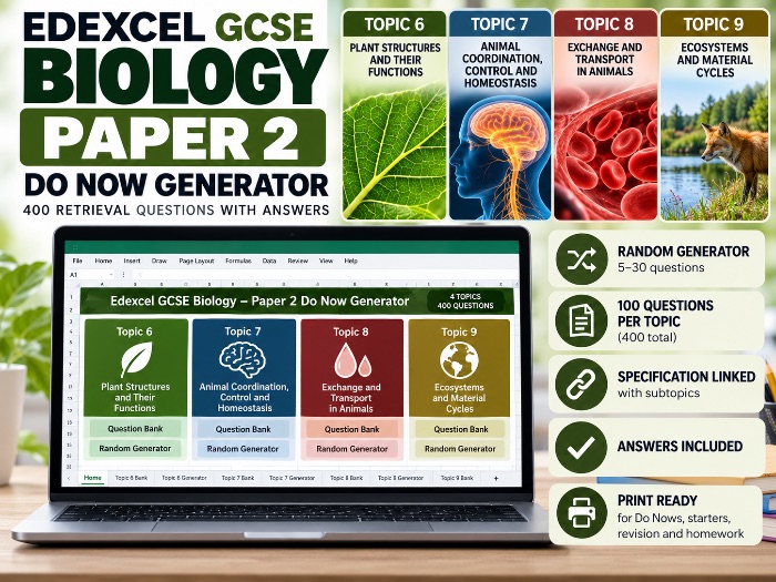 Sample Question Paper Maker Edexcel GCSE Biology Paper 2 Do Now Generator | 400 Retrieval Questions ...