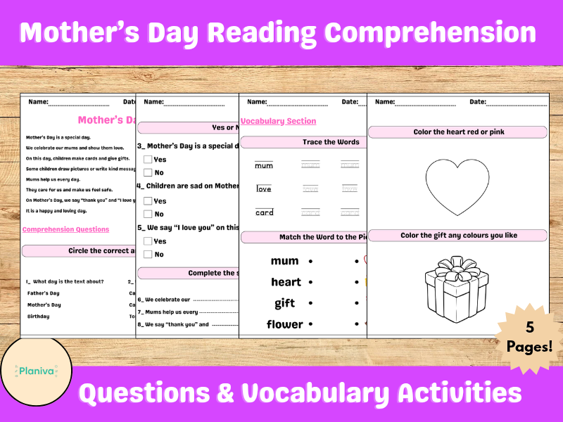 Mother’s Day Reading Comprehension & Vocabulary Activities | KS1