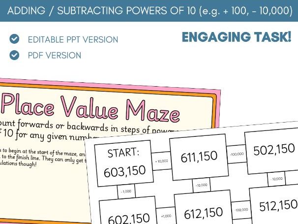 Add & Subtract Powers of 10 | Worksheet Activity | Place Value