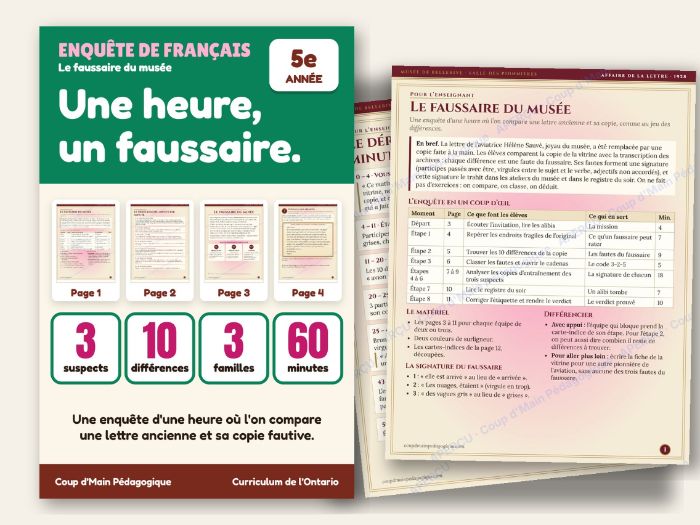 French Grammar Mystery Game Grade 5 Past Participle Agreement | Le faussaire