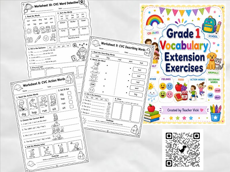 Grade 1 CVC Vocabulary Extension Worksheets