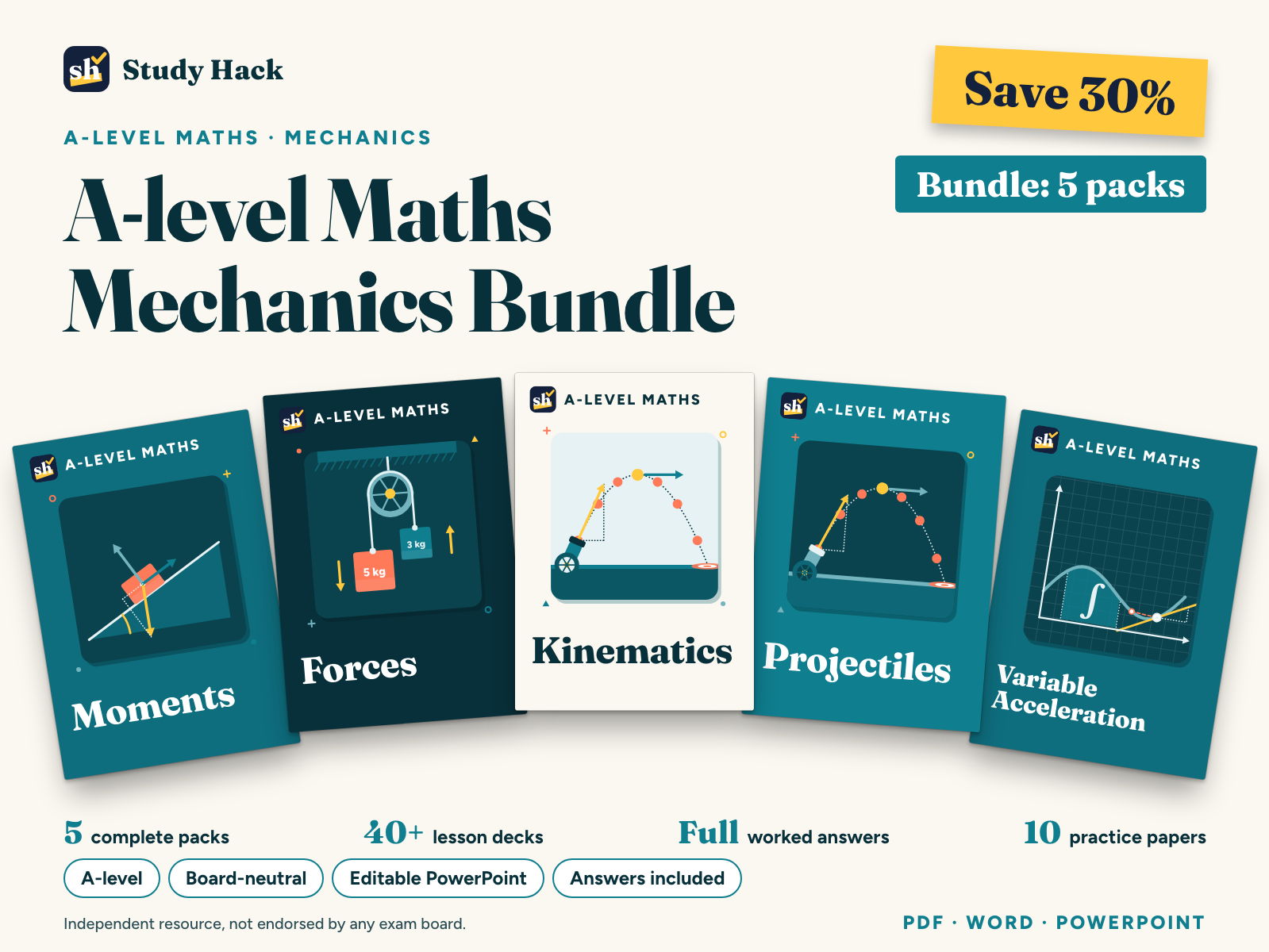 A-level Maths Mechanics Bundle: Moments, Forces, Kinematics, Projectiles and Variable Acceleration
