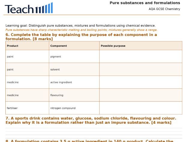 AQA GCSE Chemistry Chemical Analysis Worksheets & Answers