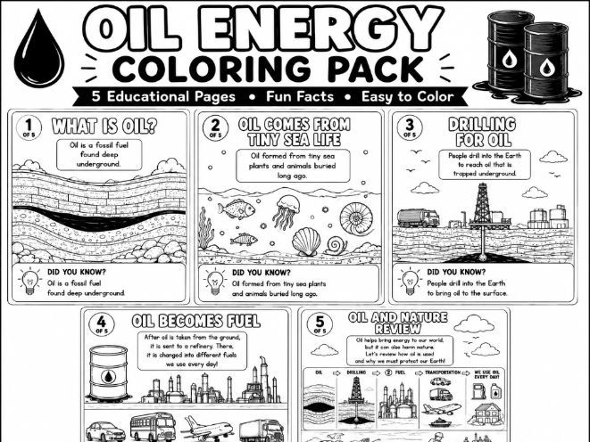 Oil Energy Coloring Pack | Non-Renewable Energy Worksheets for Kids