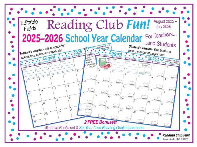 2025–2026 School Year Calendar (Editable) – FREE – Track Reading & Assignments