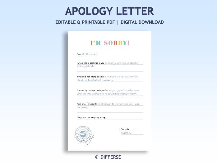Apology Letter Template | Letter of Apology | Apology Worksheet | Apology Note