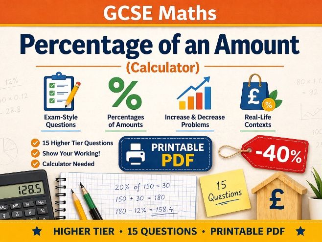 GCSE Percentages of Amounts Word Problems Medium/Hard