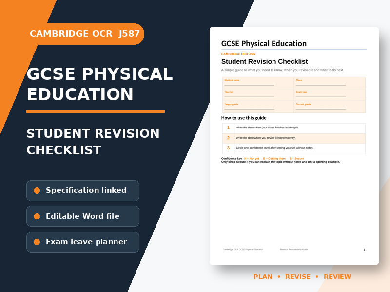OCR GCSE Physical Education J587 revision checklist