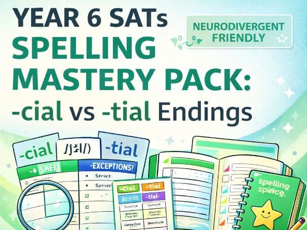 Year 6 SATs Spelling Mastery: -cial / -tial | Workbook & Audio & Assessment - Neurodivergent