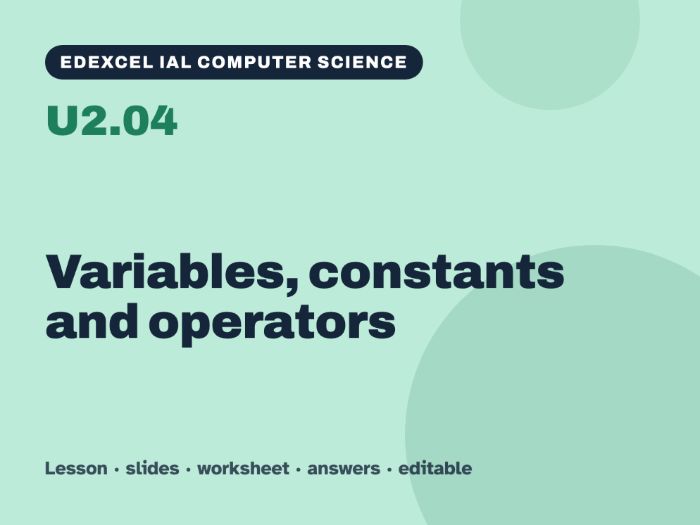 Edexcel IAL Computer Science – U2.04 Variables, constants and operators – Lesson & Worksheet