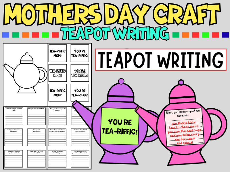 Mothers Day Teapot Craft & Writing Prompts, Mother's Day Activity KS2, Keepsake Art Bulletin Board