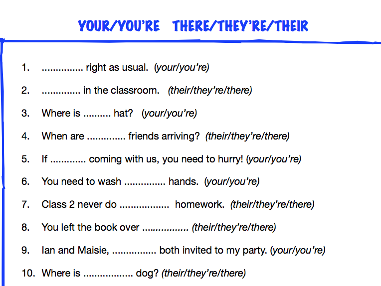 KS2 Worksheet Your you re Their there they re By ReallLanguages