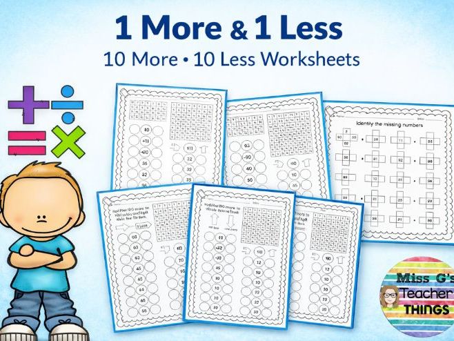 Year 1/2 Maths worksheets - 1 more, 1 less, 10 more, 10 less