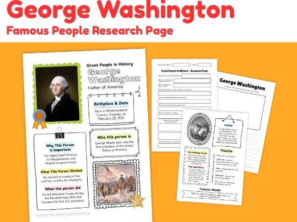 George Washington Biography Research Project | Famous People Worksheets
