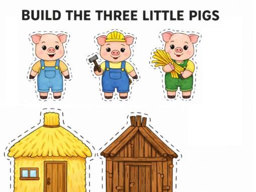 Cut and paste The Three Little Pigs- Fine Motor Skills