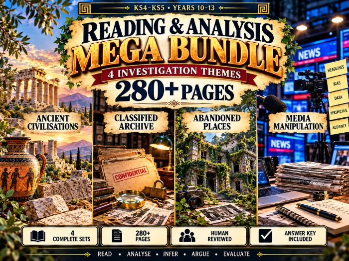 KS4–KS5 Reading Comprehension & Critical Thinking Mega Bundle | 280+ Pages