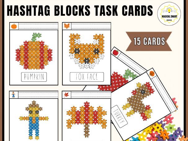 Fall Autumn Hashtag Blocks Task Cards Build Stem Challenge Centers Activities