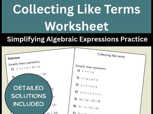 Collecting Like Terms Worksheet Simplifying Algebraic Expressions Practice