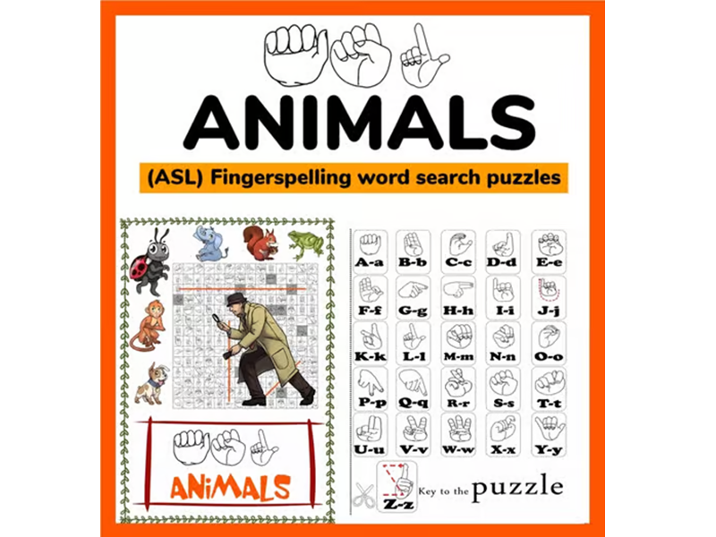 ASL Fingerspelling Word Find - Animals Word Search Puzzles
