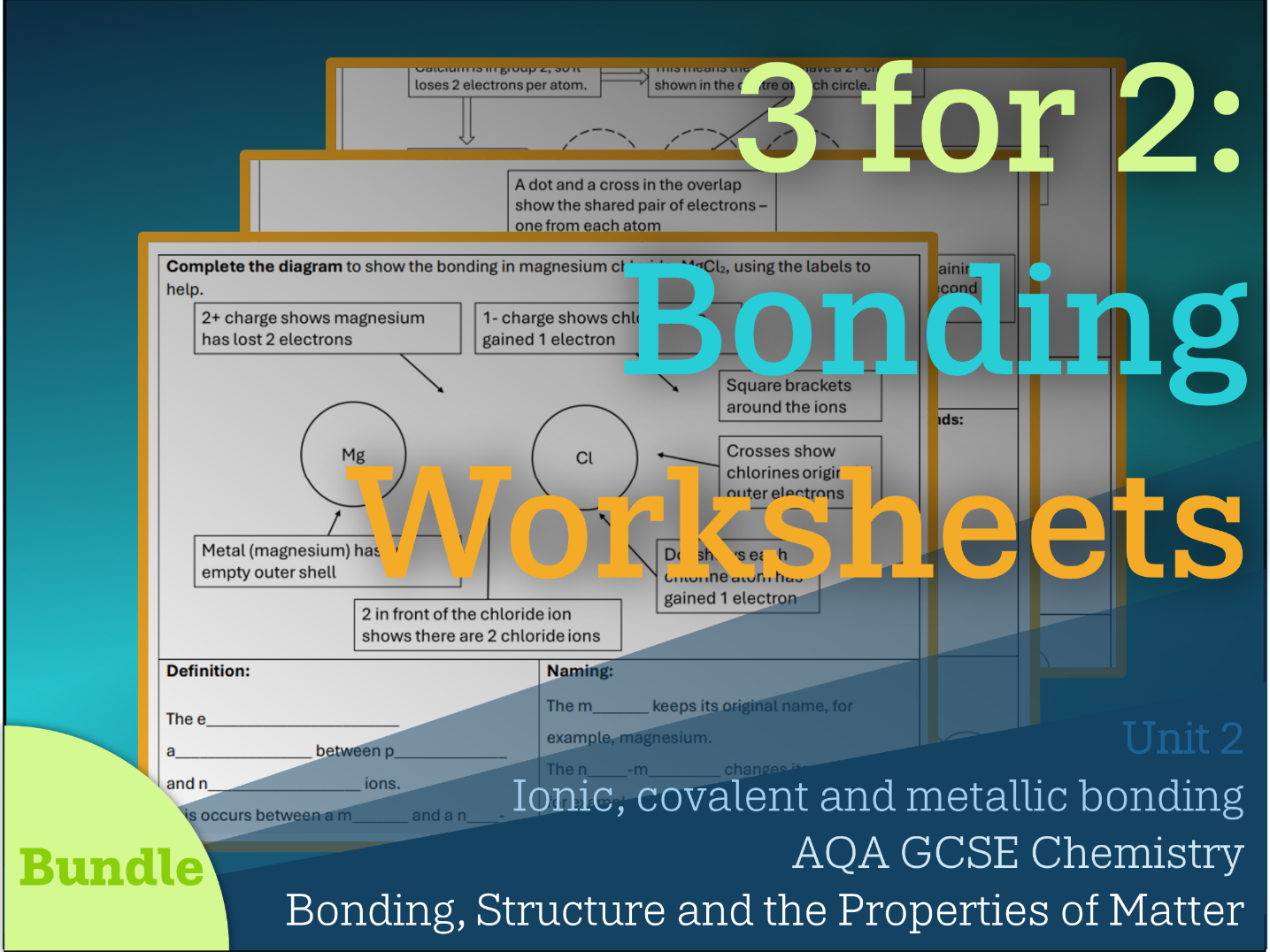 Ionic, Covalent and Metallic Bonding Worksheet Bundle || Bonding, Structure and the Properties of Matter | AQA Chemistry