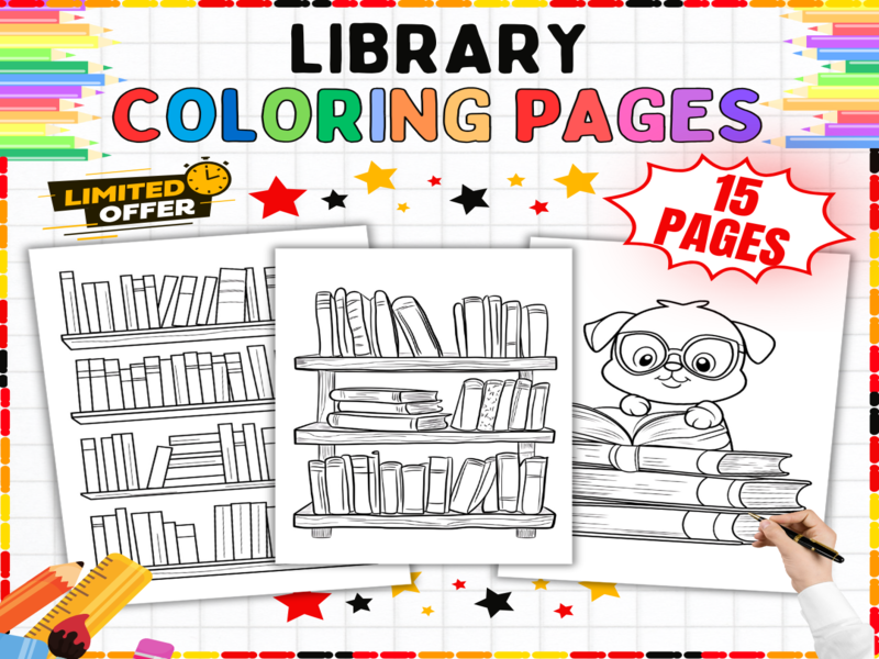 Library Colouring Pages | 15 Books and Reading Sheets | Bookshelf Literacy Activities for Children