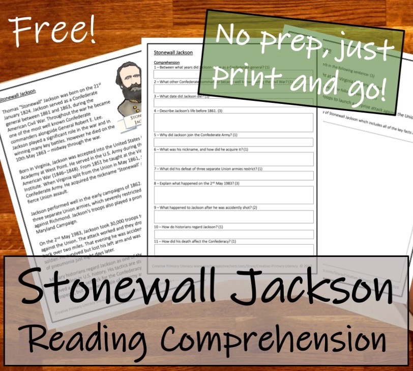 UKS2 History Stonewall Jackson Reading Comprehension Activity